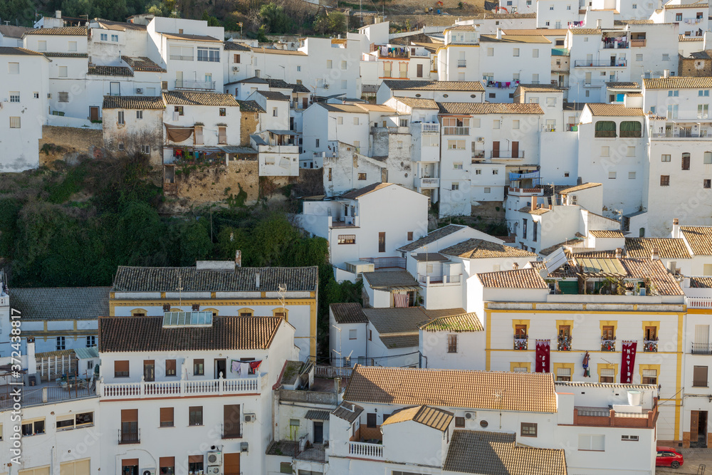Aerial view of Setenil de las Bodegas town, in the province of Cadiz, Spain