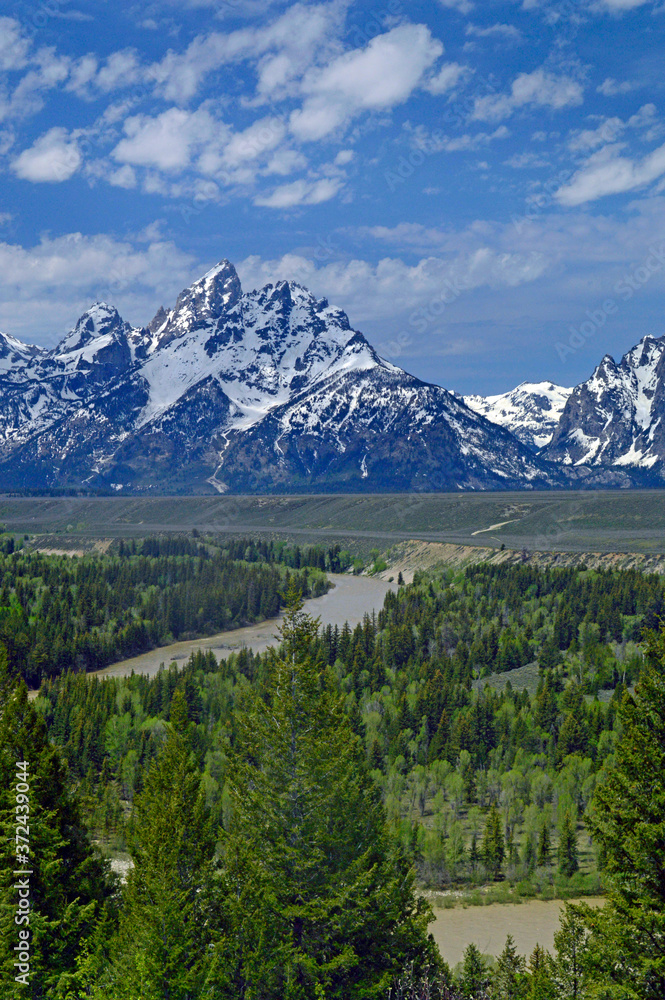 Grand Teton Mountain range from the Snake river overlook, Wyoming, USA Grand Teton Mountain range from the Snake river overlook, Wyoming, USA