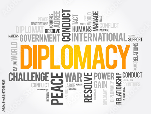 Diplomacy word cloud collage, political business concept background