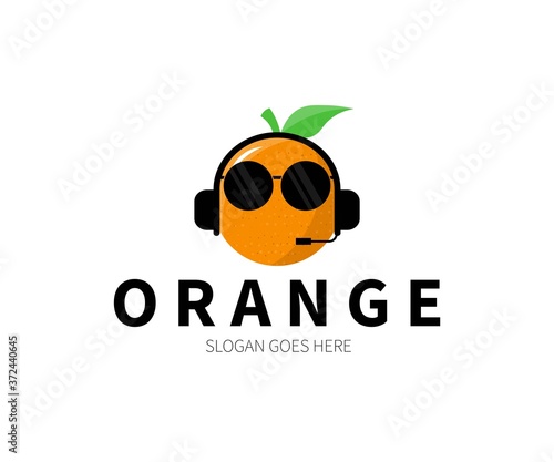 Orange Headset, music,  e-sport, gamer, podcast Logo Concept. Vector Design Illustration. Symbol and Icon Vector Template.