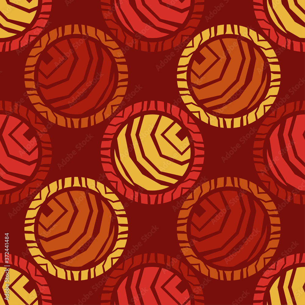 Fototapeta premium Roses. Mosaic with geometric shapes. Seamless pattern. Design with manual hatching. Textile. Ethnic boho ornament. Vector illustration for web design or print.