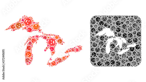 Evil virus map of Great Lakes collage created with rounded square and stencil. Vector map of Great Lakes composition of evil virus parts in variable sizes and shades. Created for geographic projects.