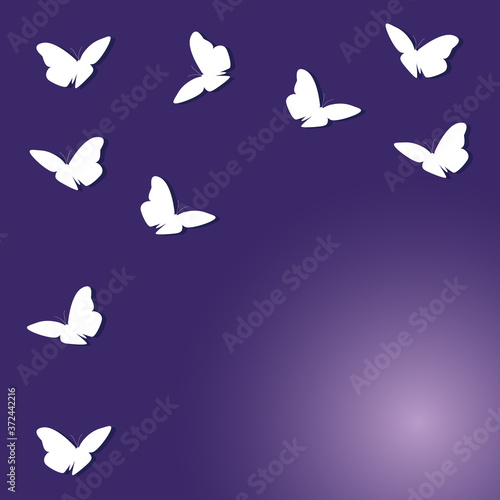 Background with white butterflies and space for text. Paper cut effect © Marina