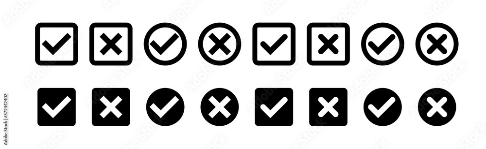 Checkmark vector tick set, check icon in rounded check boxes isolated sign collection illustration Checkmark vector tick set, check icon in rounded check boxes isolated sign collection illustration