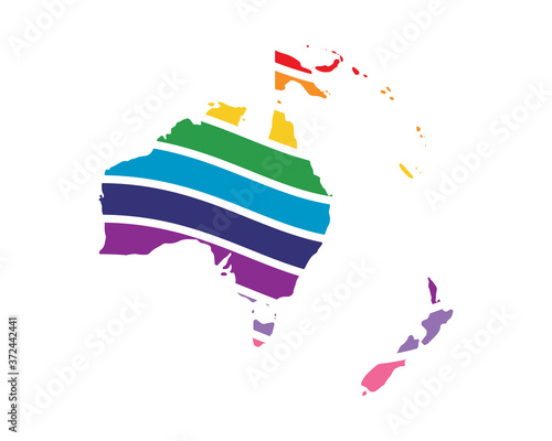 australia continent swoosh silhouette rainbow map