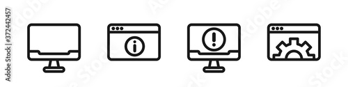 Computer settings information, display technology isolated icon set, vector digital pc info parameters collection illustration