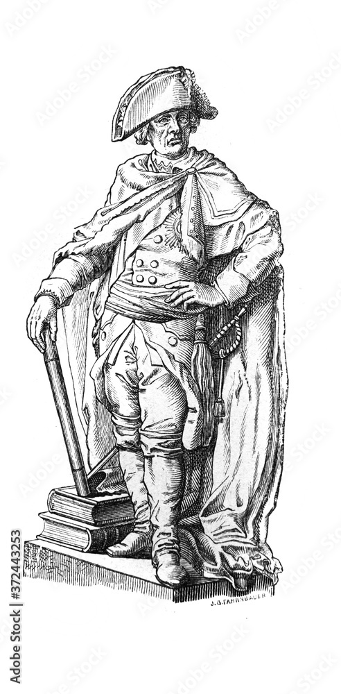 Obraz premium Sculpture of Frederick the Great in the old book Encyclopedia by I.E. Andrievsky, vol. 5A, S. Petersburg, 1892