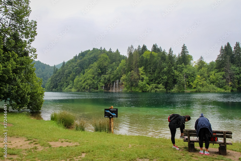 Tourists at Lake Kozjak, Plitvice Lakes, Croatia Tourists at Lake Kozjak, Plitvice Lakes, Croatia