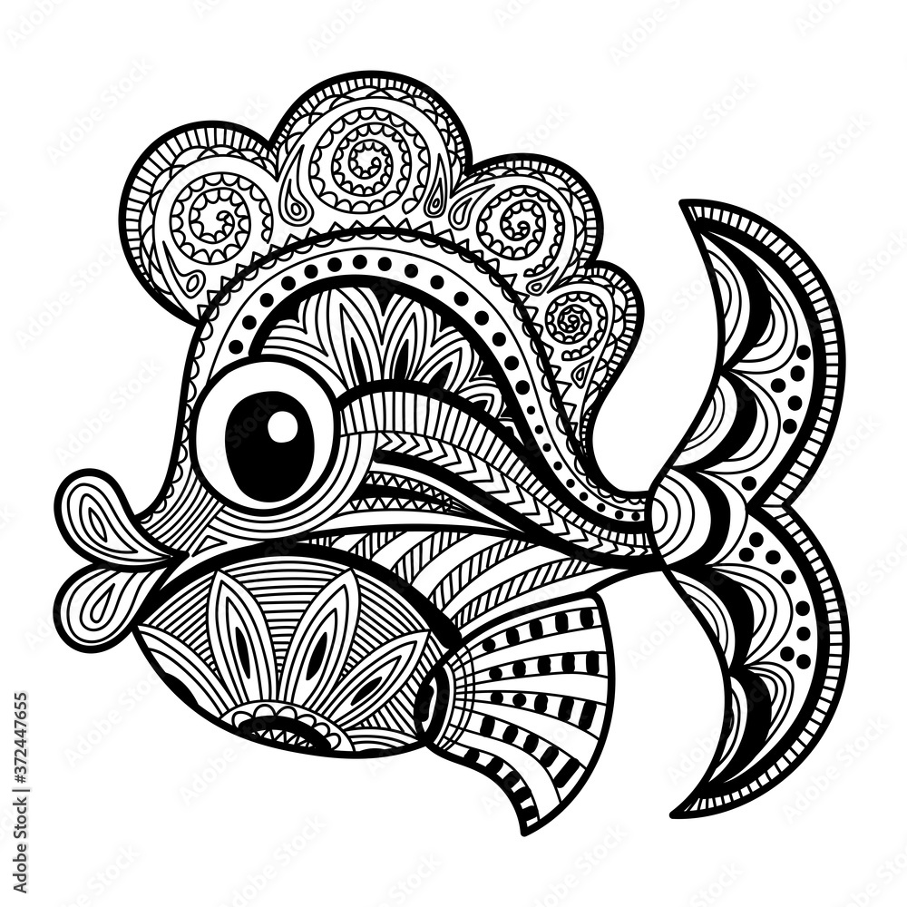 Fish richly decorated with patterns. Vector illustration in Zentangle ...