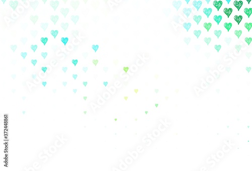 Light Blue, Green vector background with Shining hearts. © smaria2015