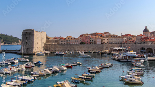 A view over Dubrovnik harbour and the old town on a summer afternoon, Croatia