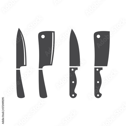 Kitchen knife black vector icon set. Cooking knives glyph silhouette symbols.