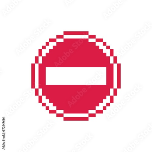 Pixel art 8-bit simple red stop traffic sign icon - isolated vector illustration