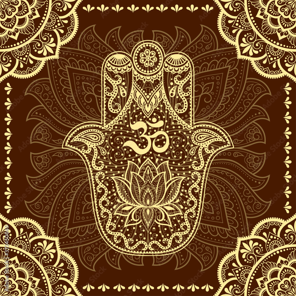 Stylized with henna tattoo decorative pattern for decorating covers book, notebook, casket, postcard and folder. Mandala, Hamsa and border in mehndi style. Frame in the eastern tradition. Stylized with henna tattoo decorative pattern for decorating covers book, notebook, casket, postcard and folder. Mandala, Hamsa and border in mehndi style. Frame in the eastern tradition.