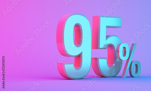 95 percentage off discount 3D icon on colorful background