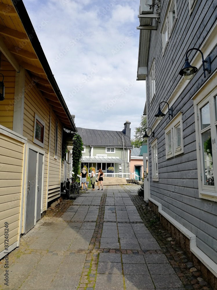 Old narrow street in the center of Porvoo, Finland