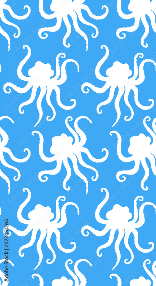 Octopus silhouette style vector seamless pattern