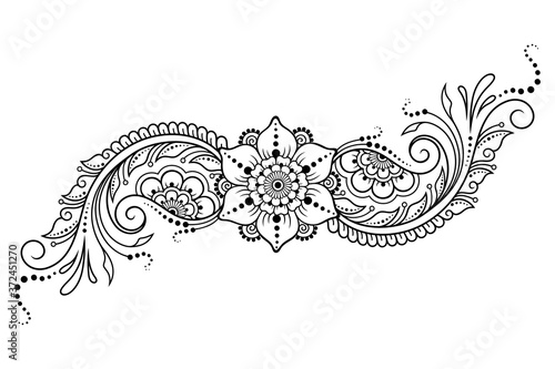 Mehndi flower pattern for Henna drawing and tattoo. Decoration in ethnic oriental, Indian style. Doodle ornament. Outline hand draw vector illustration.