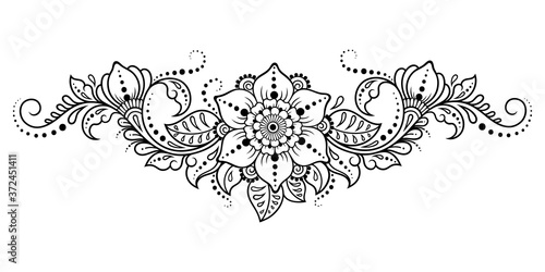 Mehndi flower pattern for Henna drawing and tattoo. Decoration in ethnic oriental, Indian style. Doodle ornament. Outline hand draw vector illustration.