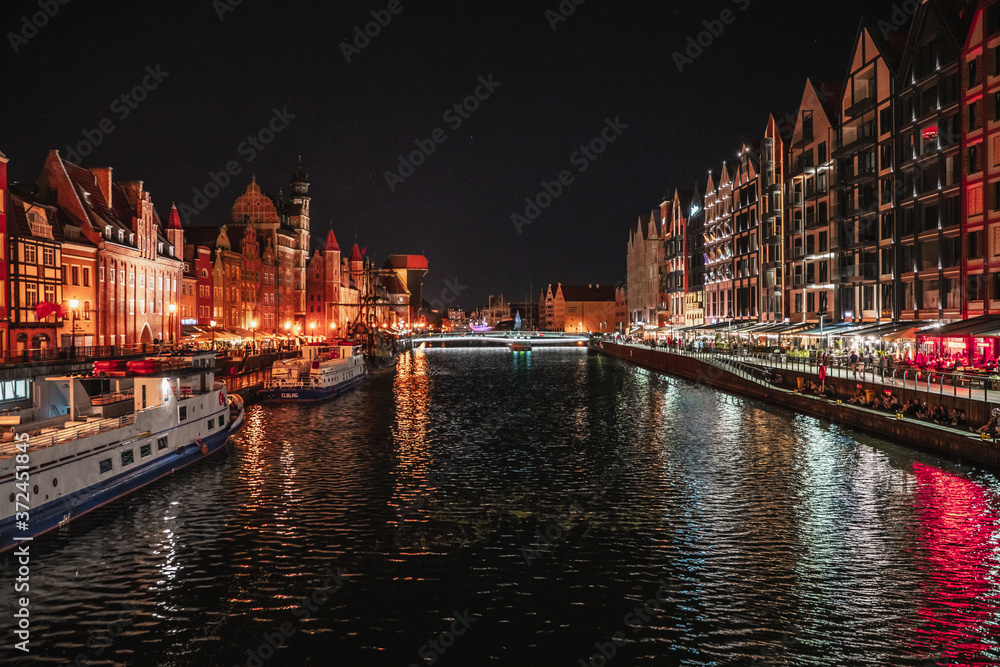 Night cityscape in Gdansk, north Poland