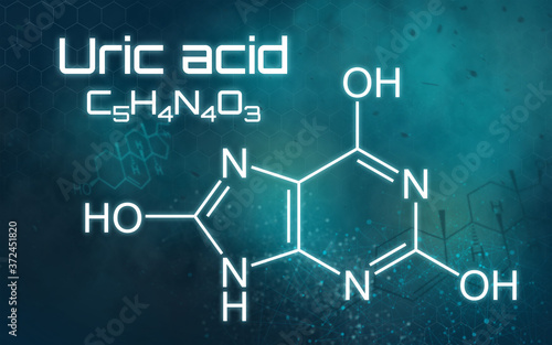 Chemical formula of Uric acid on a futuristic background