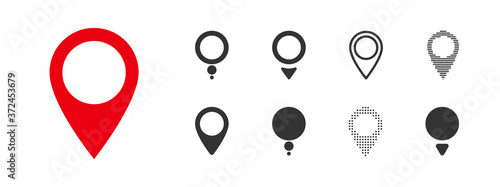 Set of location gps pins of different shapes. Vector illustration