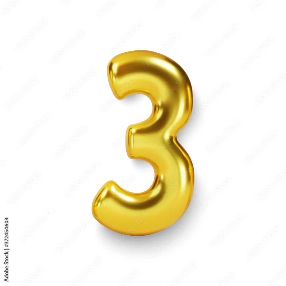 Golden Number Balloon 3 Three. Vector realistic 3d character Golden Number Balloon 3 Three. Vector realistic 3d character