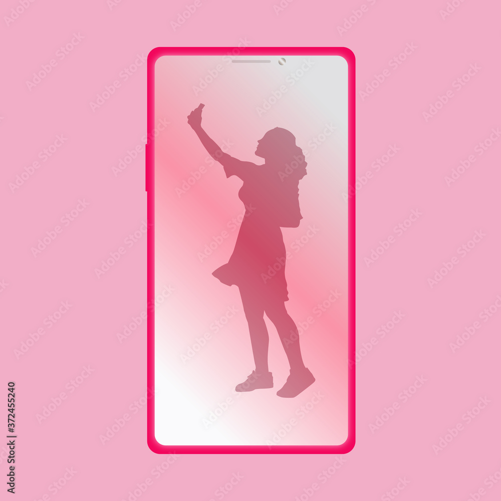vector illustration of a selfie girl pink mobile phone woman beauty concept vector illustration of a selfie girl pink mobile phone woman beauty concept