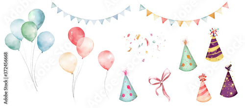 Fotografia, Obraz watercolor balloons colorful for party