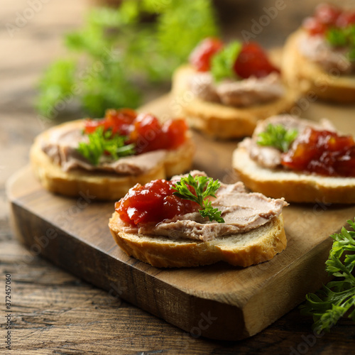 Traditional homemade pate on toast with jam