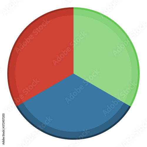 Circle divided in three. Pie chart with three same size sectors. Transparent background, great for presentations.