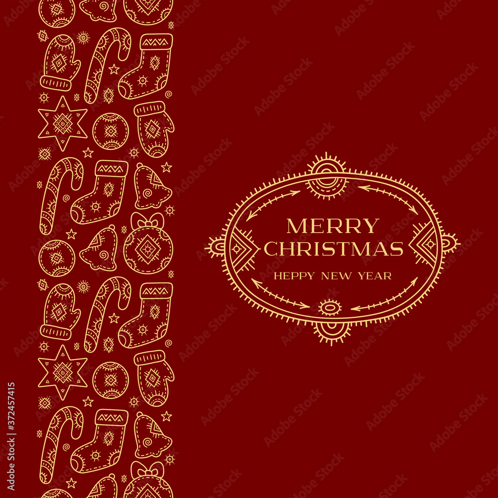 Christmas and New year greetings. A set of decorative elements-a snowman, a gift, a bow, a bell, a Christmas tree, a gift bag, a signet and a candy.
