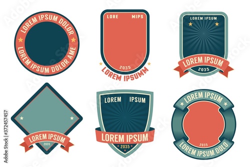 Retro badge template with ribbons. Vinage abstract emblem template. Vector illustration