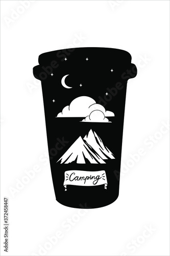 camping logo in coffee cup