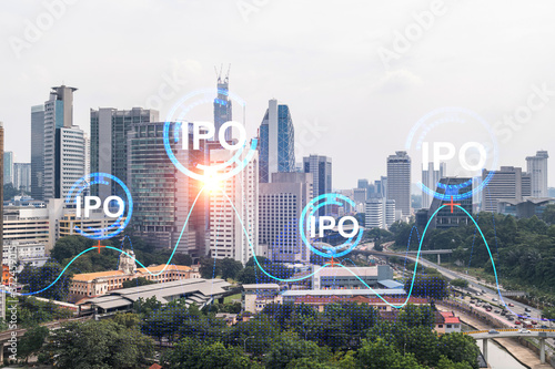 Photography IPO icon hologram over panorama city view of Kuala Lumpur