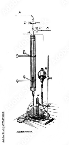 Aerotonometer in the old book Human phisiology by H. Chapman, Philadelphia, 1887 photo