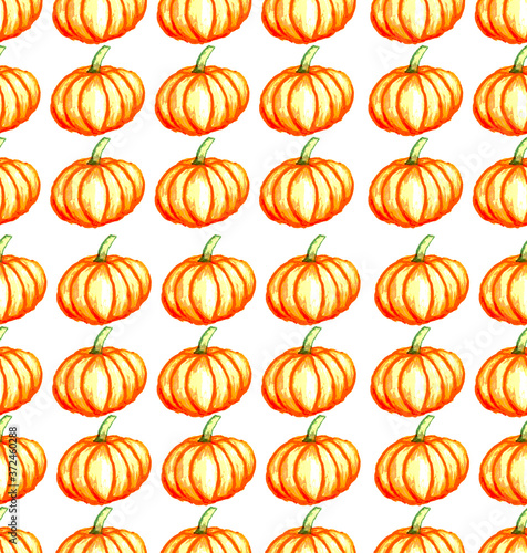 Orange pumpkins on white background as halloween watercolor pattern wallpaper 