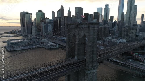 New York City Skyline Manhattan Brooklyn Fall Autumn Winter Cloudy Aerial 4K photo