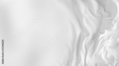 Smooth white silk texture abstract background with copy space. Luxurious white silk with folds and ripples. Elegant satin wallpaper. 3D rendering.