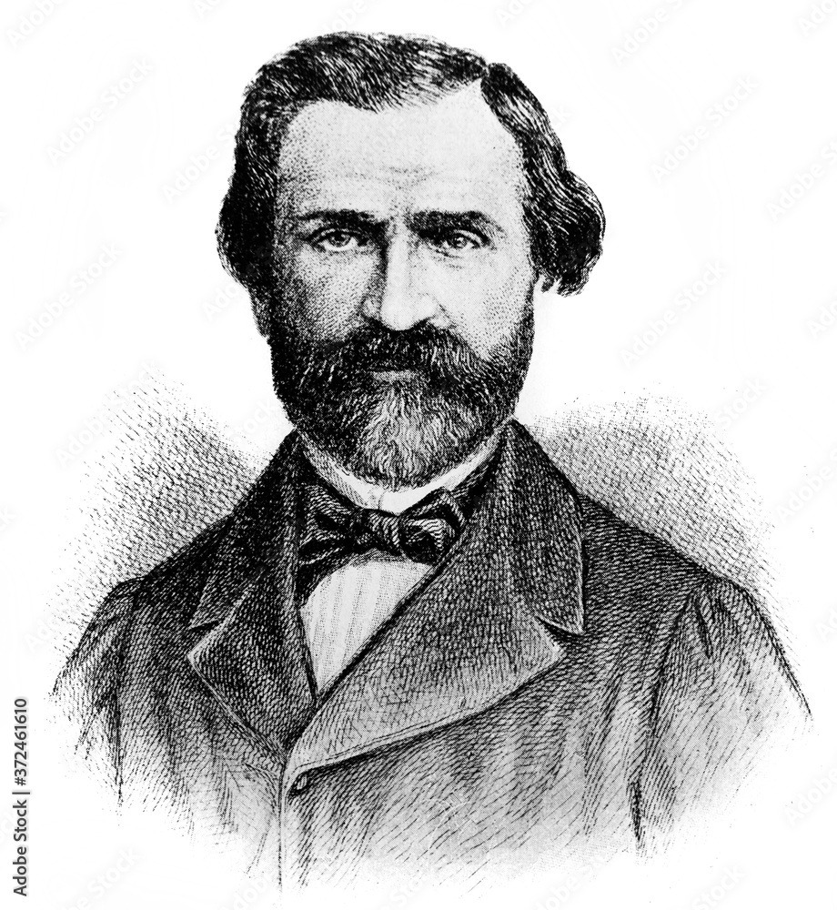 Obraz premium Giuseppe Verdi, was an Italian opera composer in the old book Biographies of famous composers by A. Ilinskiy, Moscow, 1904