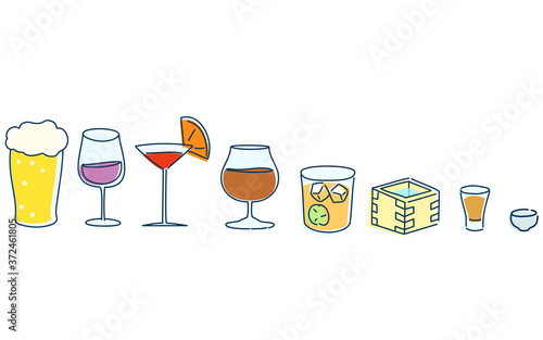日本酒から洋酒、カクテル、ビールのセットイラスト