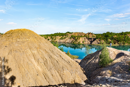 Konduki (Conduky) village, Tula region, Romancevskie mountains, Ushakovsky quarries. Turquoise water lakes. photo