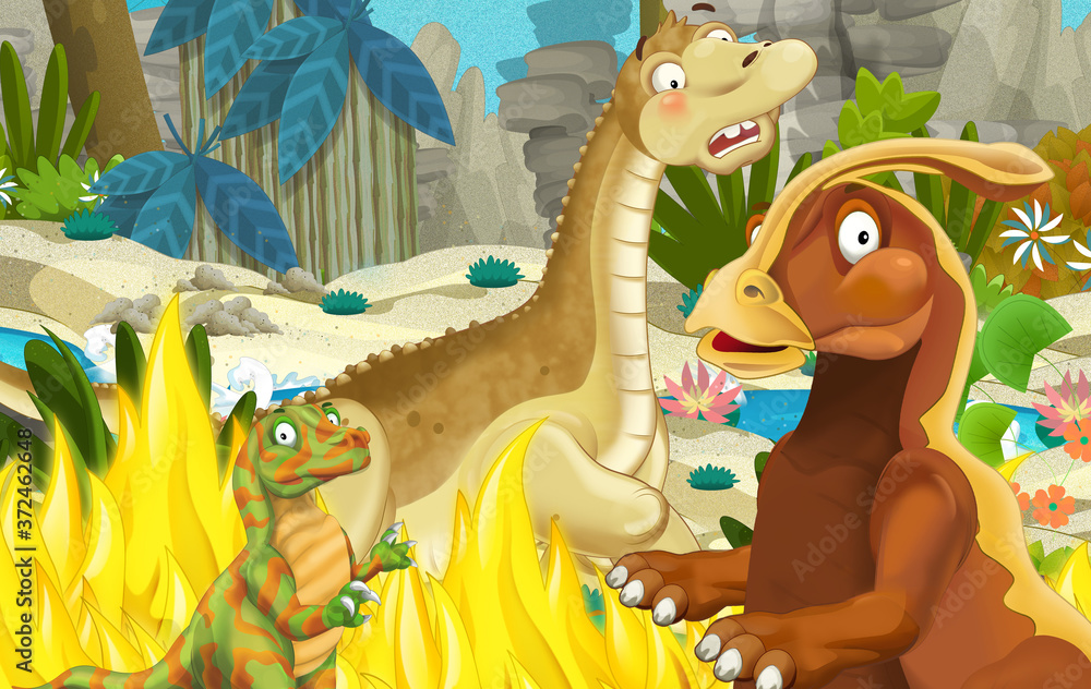 Naklejka premium cartoon scene with dinosaur in the jungle - illustration