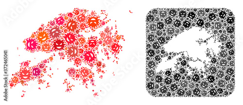 Photography Flu virus map of Hong Kong mosaic designed with rounded square and subtracted shape
