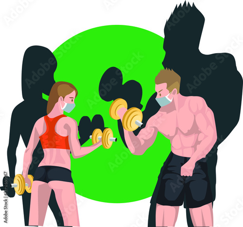 Man and woman are doing body weight sparing using barbell