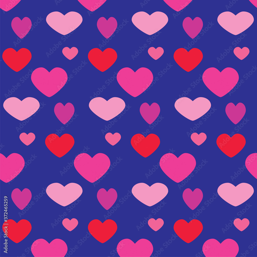 Seamless pattern with pink hearts on blue board. Love concept. Design for packaging and backgrounds. Valentine's day