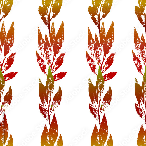 Vector autumn striped pattern from lines ornaments with warm colors leaves prints. Design for textile , wallpaper, wrapping paper. 
