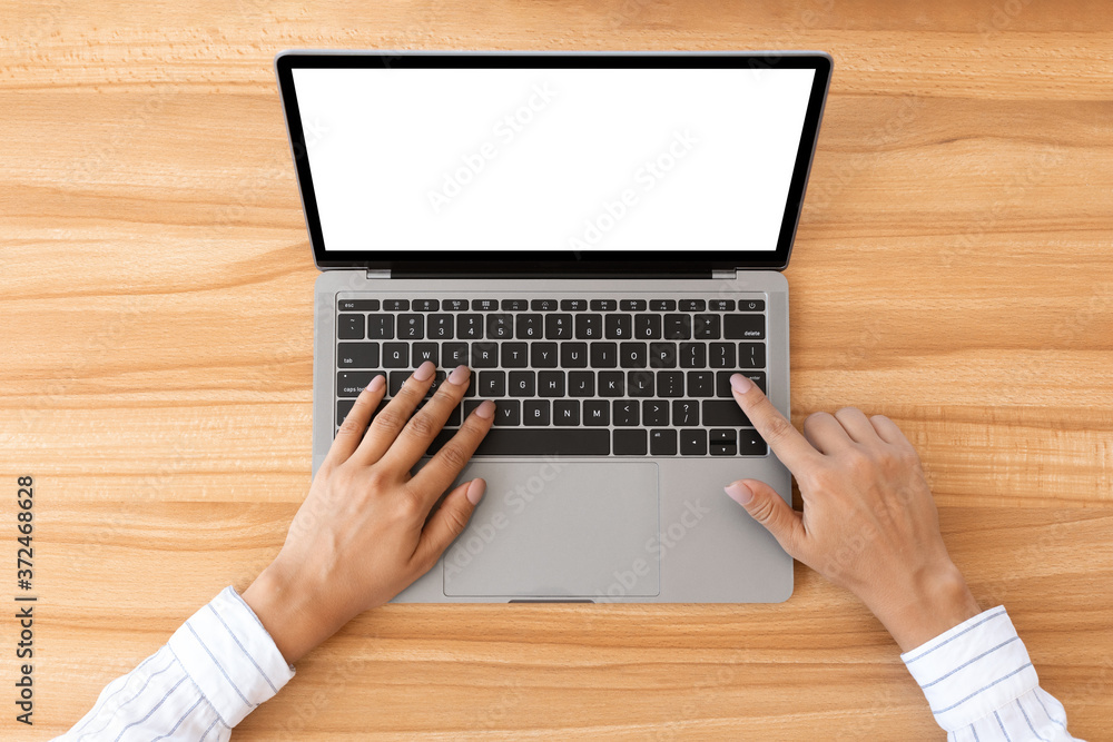 Above view woman using her personal computer at home Above view woman using her personal computer at home