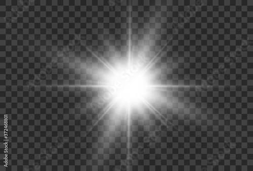 Bright beautiful star.Vector illustration of a light effect on a transparent background.