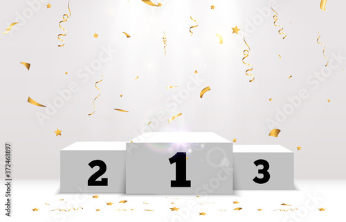 White podium or platform with spotlights. A pedestal for rewarding the winners.